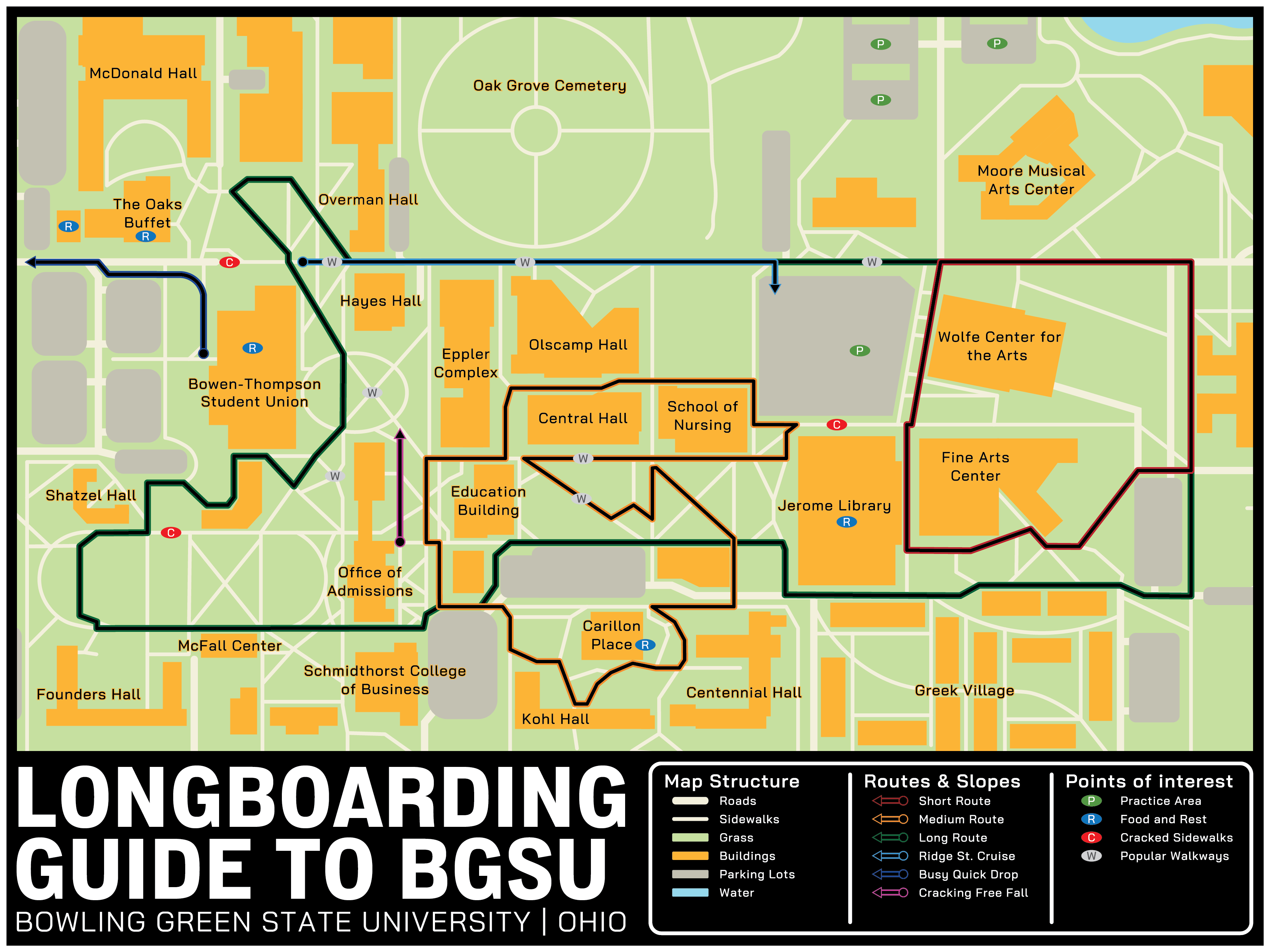 A Map of BGSU and longobarding routes and slopes